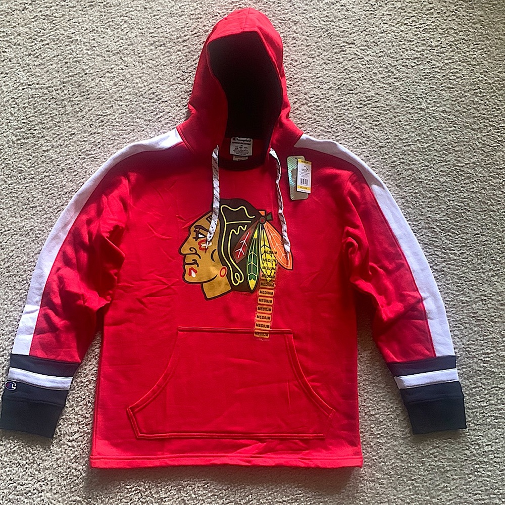 Red Blackhawks Fleece Jersey Style Champion Hoodie